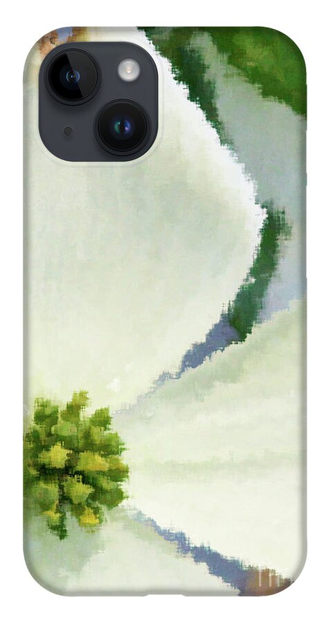Dogwood; Dogwood Blossom; Blossom; Flower; Impressionist; Macro; Close Up; Petals; Green; White; Blue; Calm; Square; Pastel; Leaves; Tree; Branches iPhone Case featuring the digital art Impression Dogwood 4 by Tina Uihlein