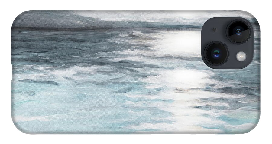 Impressionist Impressionistic Ocean Sunrise Soft Teal Indigo Blue White Reflection iPhone 14 Case featuring the painting Impression by Pamela Schwartz