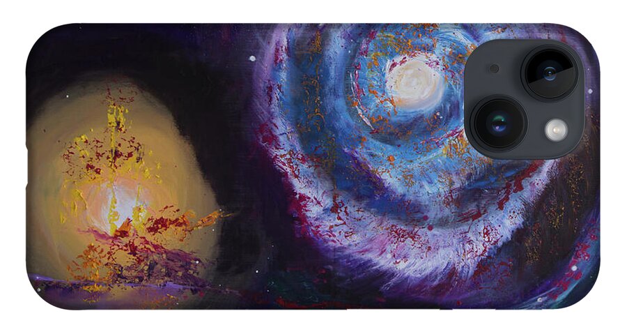 Galaxy iPhone 14 Case featuring the painting In the Beginning by Evelyn Snyder