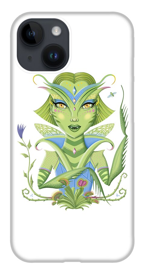 Fantasy iPhone 14 Case featuring the digital art Insect Girl, MantisAnne with Venus Fly Traps by Valerie White