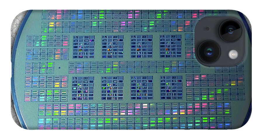 Intel iPhone Case featuring the photograph Intel 4001 ROM CPU Silicon Wafer Chipset Integrated Circuit, Silicon Valley 1971 by Kathy Anselmo