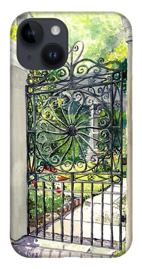 Iron iPhone Case featuring the painting Iron Wheel gate by Merana Cadorette