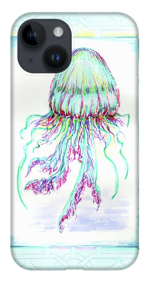 Jellyfish iPhone 14 Case featuring the painting Jellyfish Key West Teal by Shelly Tschupp