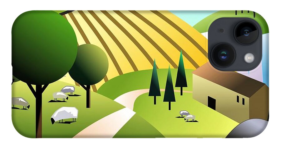 Landscape iPhone 14 Case featuring the digital art Joe's Farm by Fatline Graphic Art