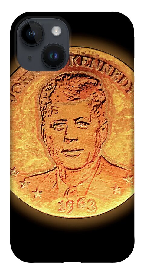 Wunderle iPhone 14 Case featuring the mixed media John F. Kennedy 1963 GOLD L by Wunderle