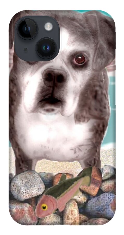 Boxer. Lake Toys iPhone 14 Case featuring the mixed media Karlee at the lake by Pamela Calhoun