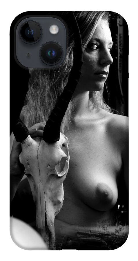 Nude Female Skull iPhone 14 Case featuring the photograph Kbbt0704 by Henry Butz