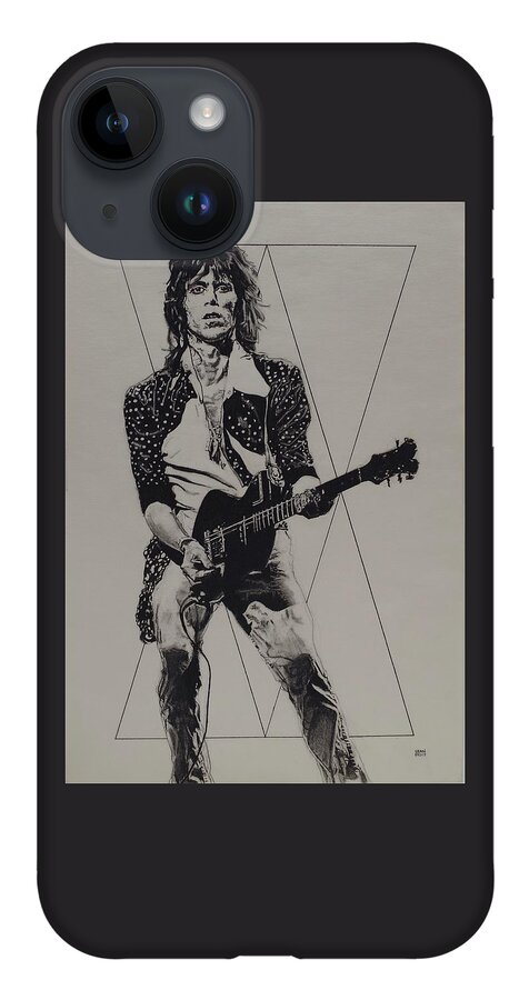 Charcoal Pencil Drawing iPhone 14 Case featuring the drawing Keith Richards - Happy by Sean Connolly