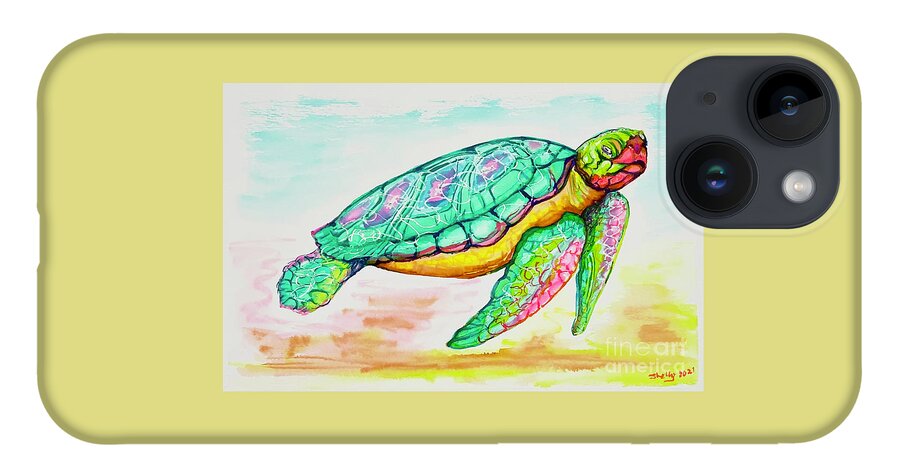 Key West iPhone 14 Case featuring the painting Key West Turtle 2 2021 by Shelly Tschupp