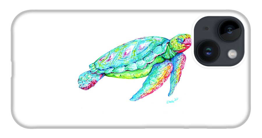 Turtle iPhone 14 Case featuring the painting Key West Turtle 2 Study by Shelly Tschupp
