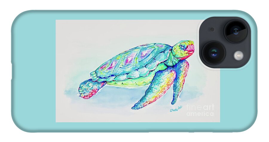 Turtle iPhone 14 Case featuring the painting Key West Turtle 2021 by Shelly Tschupp