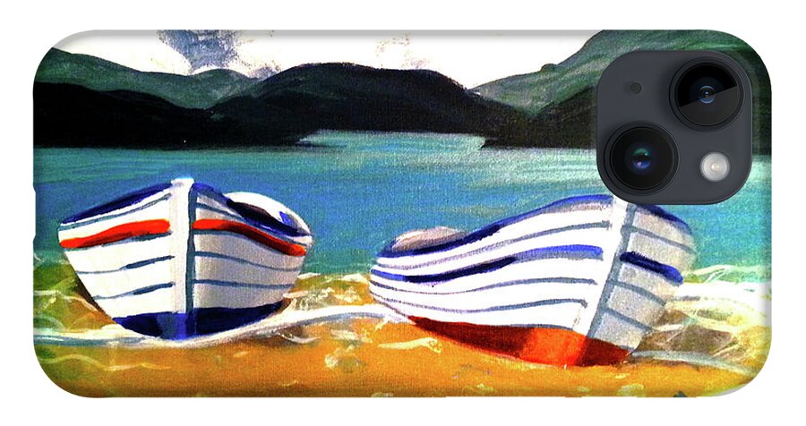 Two iPhone 14 Case featuring the painting Laid Ashore by Rose Lewis