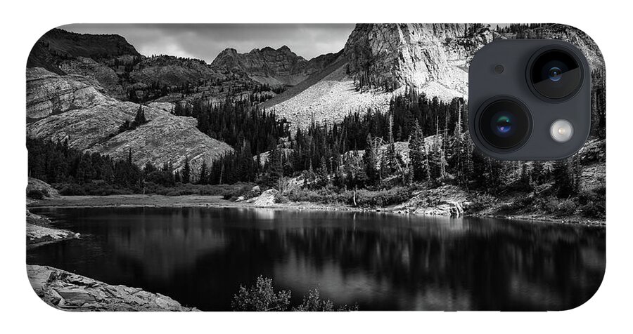 Utah iPhone 14 Case featuring the photograph Lake Blanche and the Sundial Black and White - Big Cottonwood Canyon, Utah by Brett Pelletier