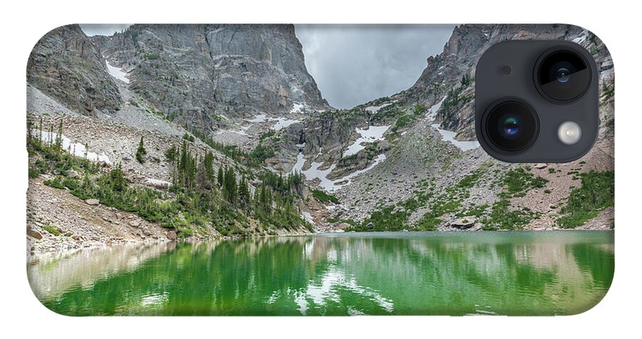 Green iPhone 14 Case featuring the photograph Lake Haiyaha by Sebastian Musial
