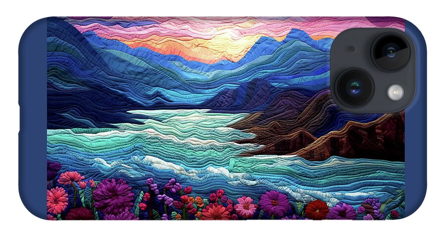 Landscapes iPhone Case featuring the digital art Landscape at Sunset - Quilted Effect by Peggy Collins