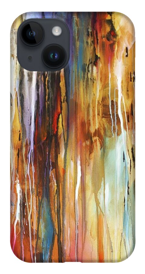 Abstract iPhone 14 Case featuring the painting Lattice by Michael Lang