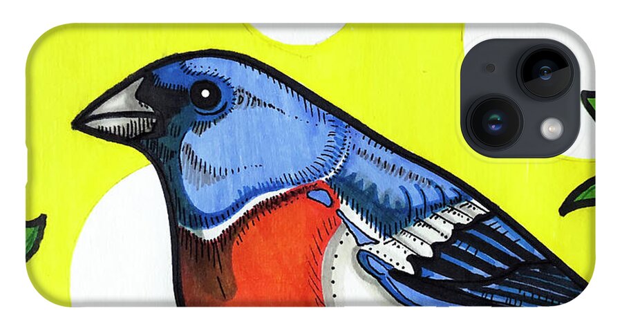 Lazuli Bunting iPhone 14 Case featuring the drawing Lazuli Bunting by Creative Spirit