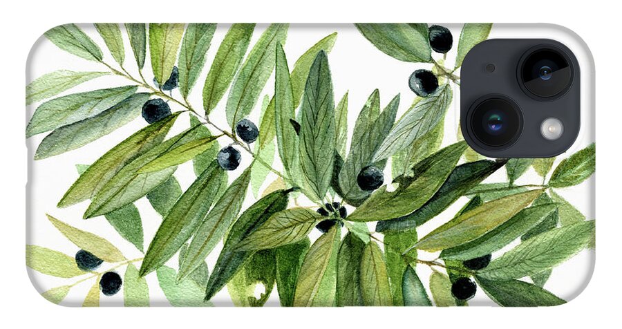 Botanical iPhone 14 Case featuring the painting Leaves and Berries by Laurie Rohner
