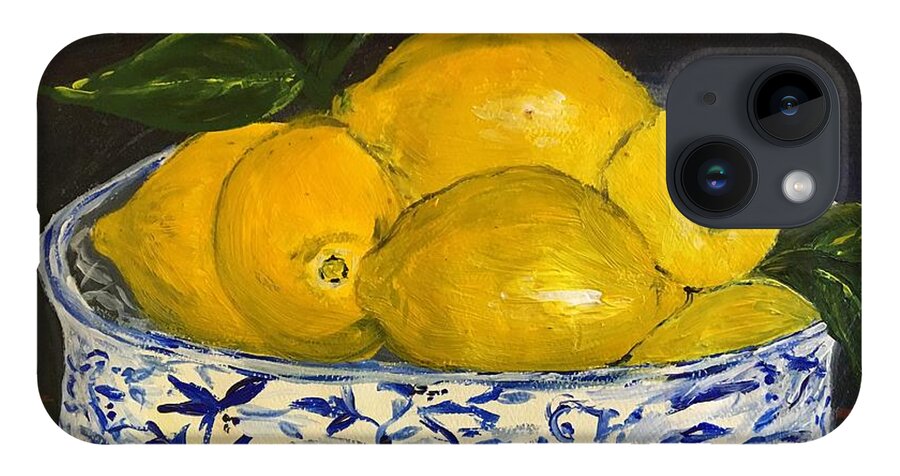 Lemons iPhone 14 Case featuring the painting Lemons - A Still Life by Debora Sanders