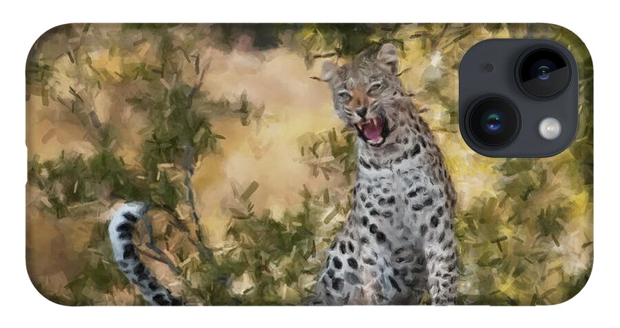 Leopard iPhone 14 Case featuring the painting Leopard Watching by Gary Arnold