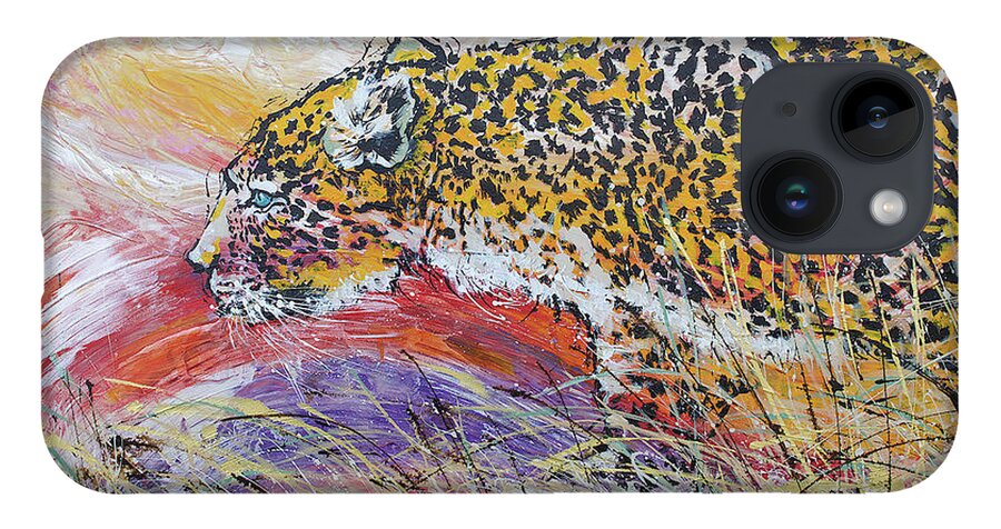 Leopard iPhone 14 Case featuring the painting Leopard's Gaze by Jyotika Shroff