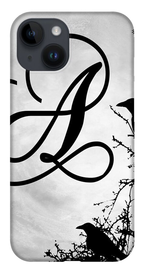 Letter A iPhone 14 Case featuring the mixed media Letter A Design 43 Crow Birds by Lucie Dumas
