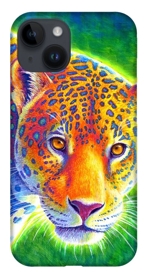 Jaguar iPhone Case featuring the painting Light in the Rainforest - Jaguar by Rebecca Wang