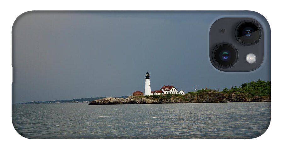 Portland Headlight iPhone Case featuring the pyrography Lighthouse before the storm by Annamaria Frost
