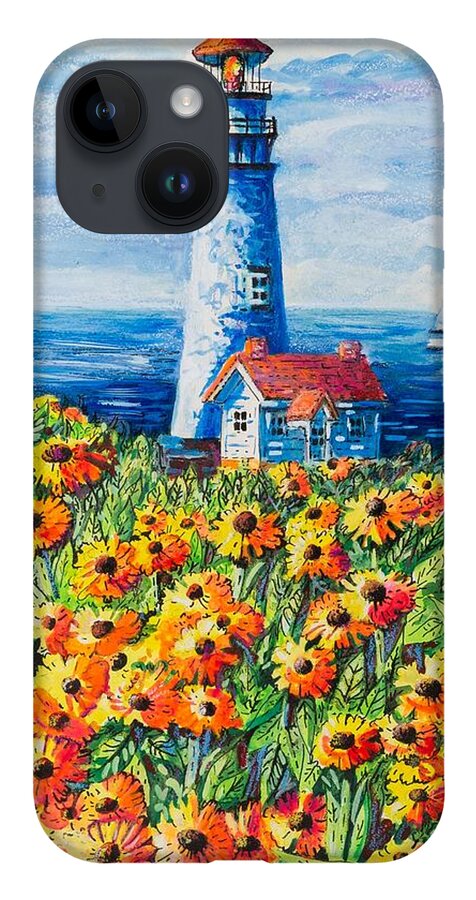 Lighthouse iPhone 14 Case featuring the painting Lighthouse Vista by Diane Phalen