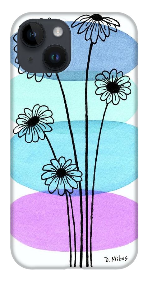 Mid Century Daisies iPhone 14 Case featuring the painting Line Drawing Botanical 5 by Donna Mibus