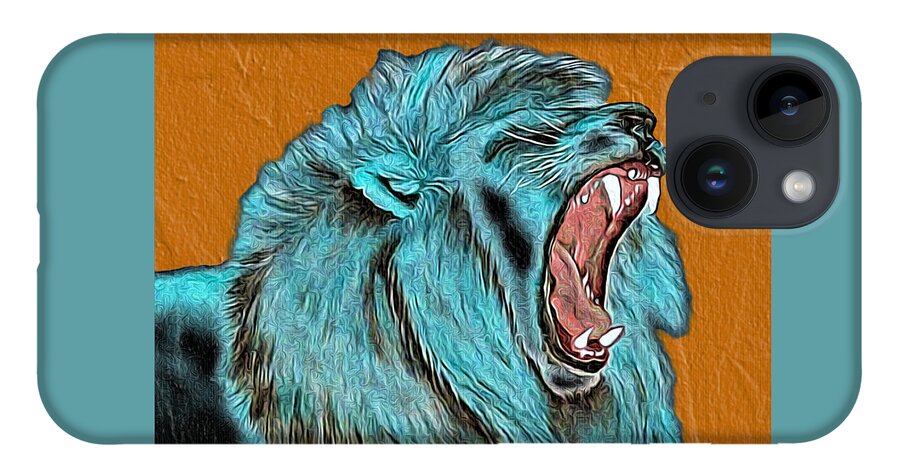 Abstract iPhone 14 Case featuring the mixed media Lion's Roar - Abstract by Ronald Mills