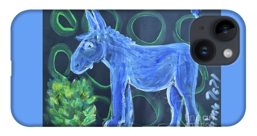 Donkey iPhone 14 Case featuring the painting Little Blue Donkey by Mimulux Patricia No