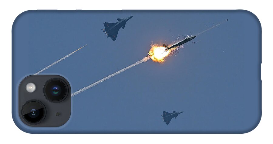Lmt iPhone 14 Case featuring the digital art Lockheed LMT AIM-9X Downing J-20s by Custom Aviation Art