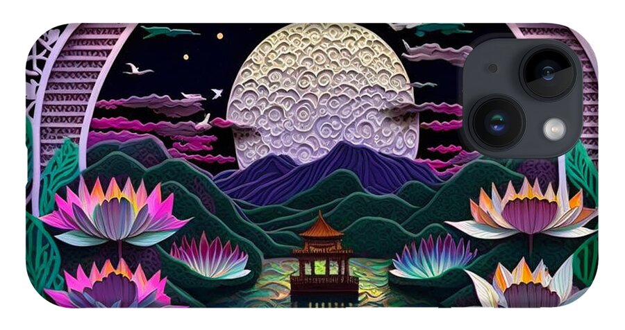 Paper Craft iPhone 14 Case featuring the mixed media Lotus Pier I by Jay Schankman