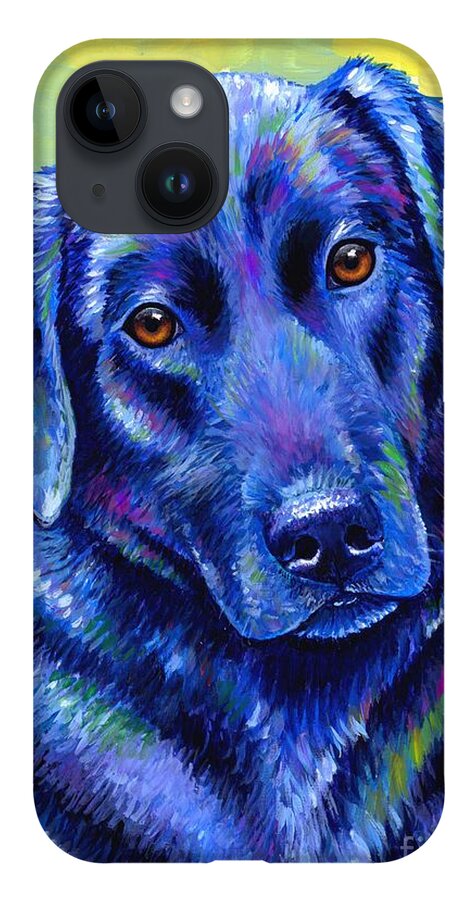 Labrador Retriever iPhone Case featuring the painting Loyal Companion - Colorful Black Labrador Retriever Dog by Rebecca Wang