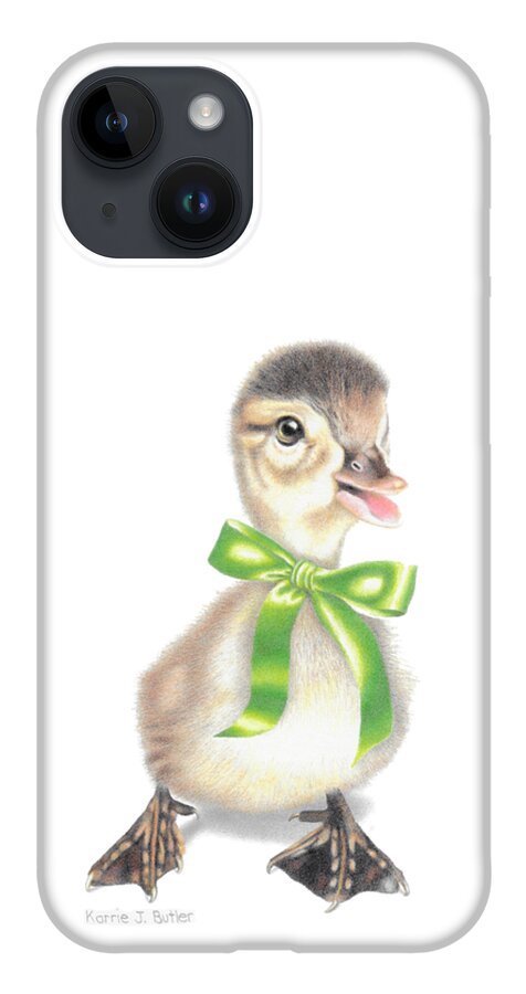 Duckling iPhone 14 Case featuring the drawing Lucky Ducky with Transparent Background by Karrie J Butler