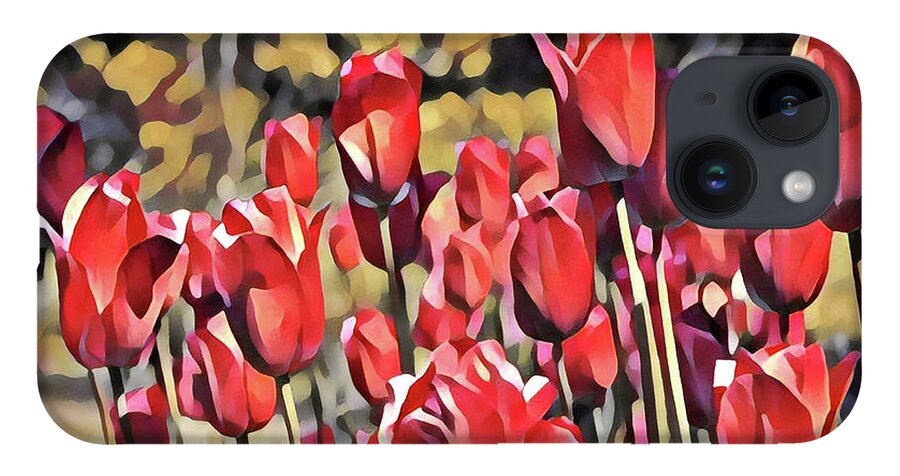 Floral Painting iPhone 14 Case featuring the digital art Luscious Red Tulips by Mary Gaines