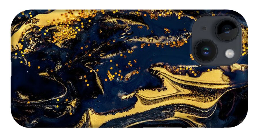 Paint iPhone 14 Case featuring the painting Luxury abstract design with gold and black by Jelena Jovanovic