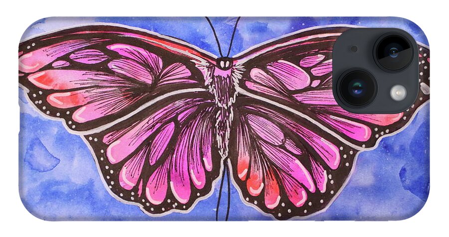 Magenta iPhone Case featuring the painting Magical Magenta Flutter Suncatcher Butterfly by Kenneth Pope