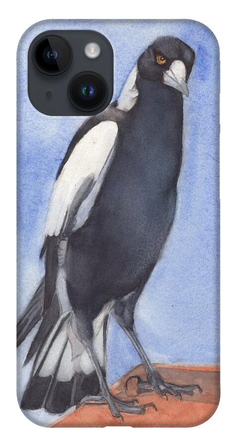 Magpie iPhone 14 Case featuring the painting Magpie -Wiradjuri - Garrubang by Vicki B Littell