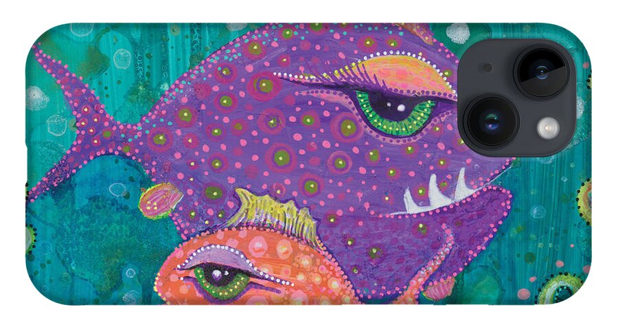 Fish School iPhone 14 Case featuring the painting Fish School by Tanielle Childers