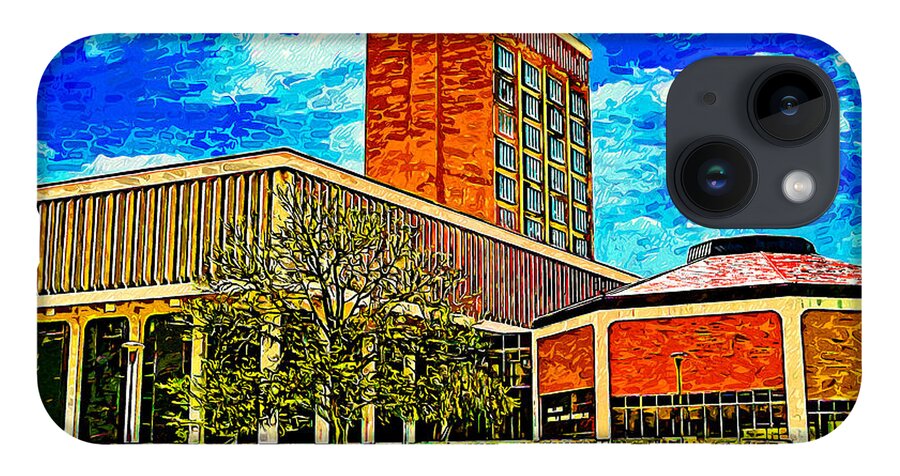 Texas Tech University College Of Media & Communication iPhone Case featuring the digital art Media and Communications Building of the Texas Tech University - impressionist painting by Nicko Prints