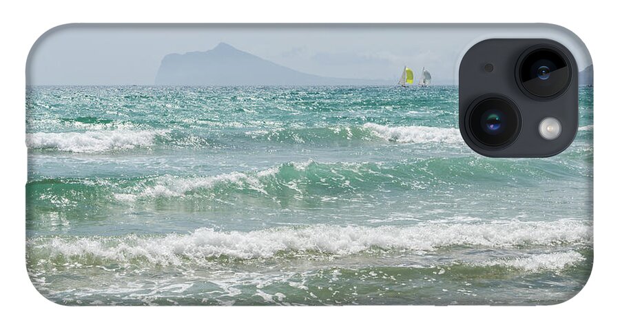 Mediterranean Sea iPhone Case featuring the photograph Mediterranean Sea with waves and sailboats by Adriana Mueller
