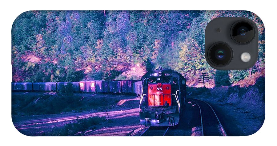 Train iPhone 14 Case featuring the photograph VINTAGE RAILROAD - SD45 8890 Meeting a Freight Train by John and Sheri Cockrell