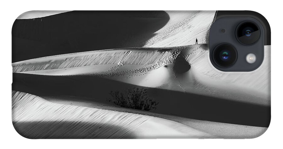 American Landscape iPhone Case featuring the photograph Lone Hiker on Dunes bw by Jonathan Nguyen