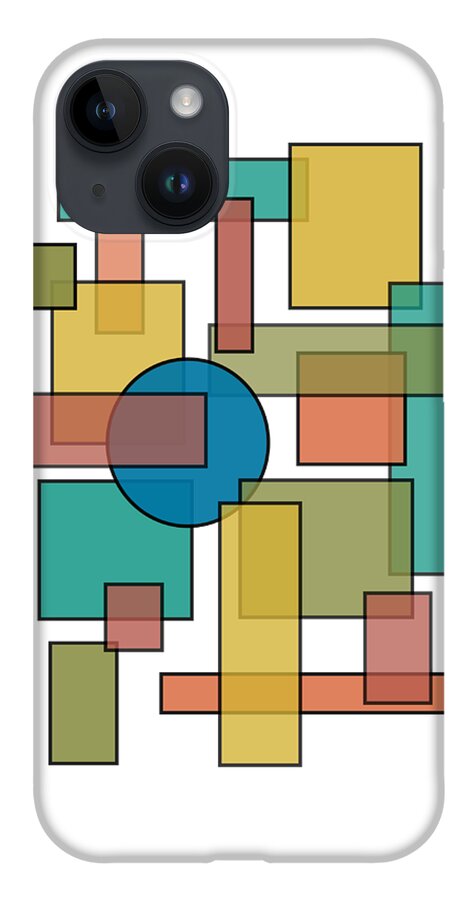 Mid Century iPhone 14 Case featuring the digital art Mid Century Modern Blocks, Rectangles and Circles with horizontal Background by DB Artist