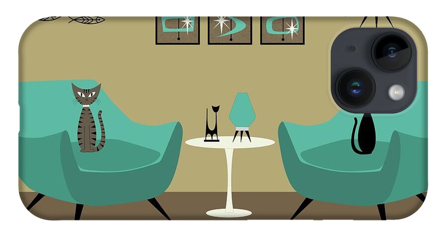 Henry Glass Chair iPhone Case featuring the digital art Mid Century Teal Chairs by Donna Mibus