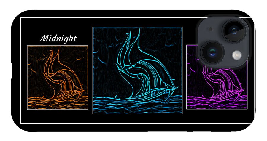 Cool Art iPhone 14 Case featuring the digital art Midnight Sailing Triptych by Ronald Mills