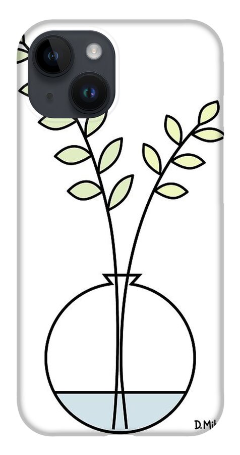 Minimalistic Design iPhone 14 Case featuring the digital art Minimal Plant in Vase 1 by Donna Mibus