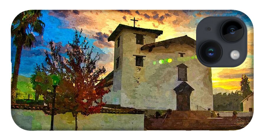 Mission San Jose iPhone Case featuring the digital art Mission San Jose in Fremont, California - watercolor painting by Nicko Prints